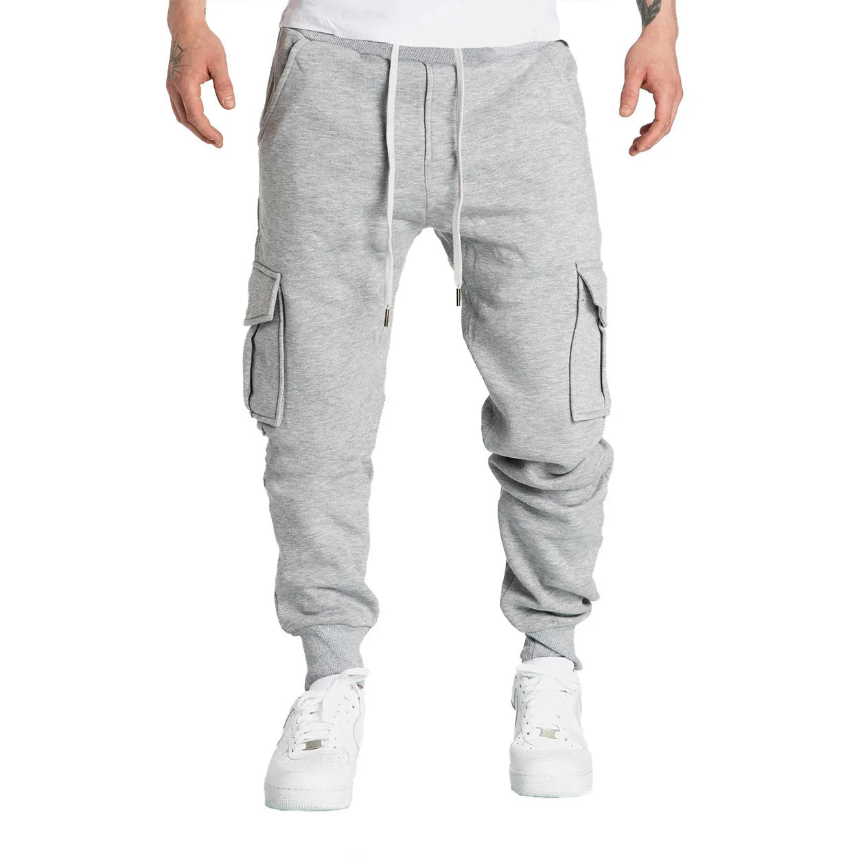 Men's Casual Cargo Sweatpants With Pockets, Drawstring Waist, Polyester, S-2XL