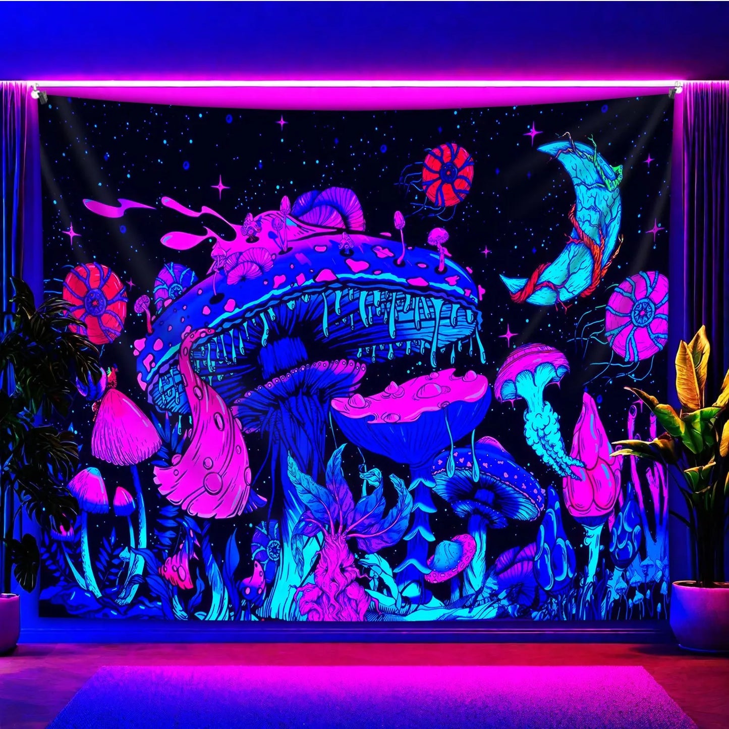 Glow-in-the-Dark Mushroom Wall Tapestry – Home & Room Decor