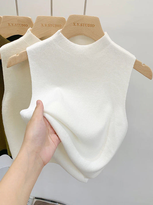 Women Knitted Tank Top Summer Fall Slim Sweater Short Sleeveless Solid Spring Autumn Sweaters Pullovers 2026