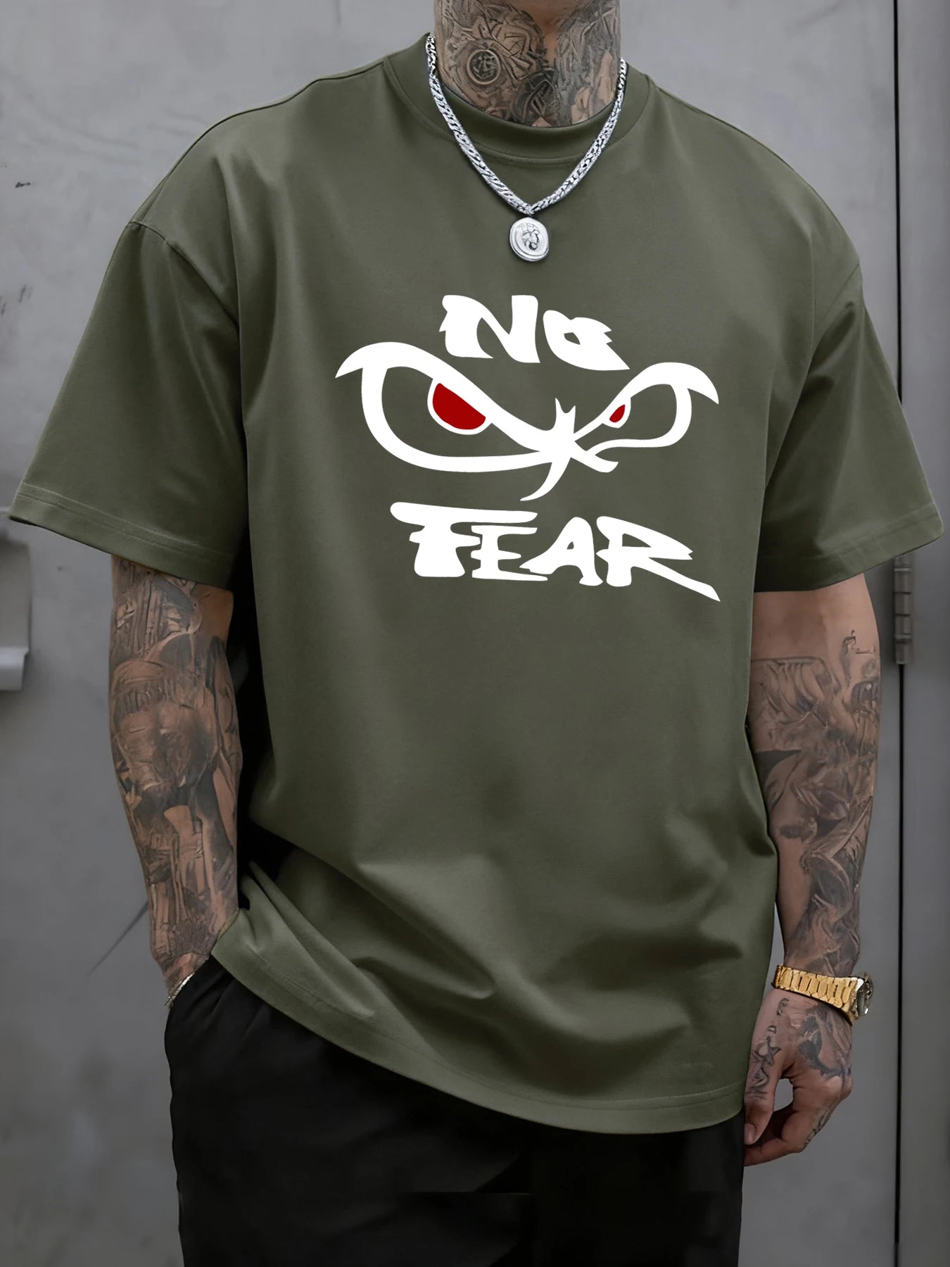 No Fear Determined Gaze Print Mens T-Shirts Cotton Fashion Short Sleeve Oversized Soft Sports Clothes Summer Casual T Shirt