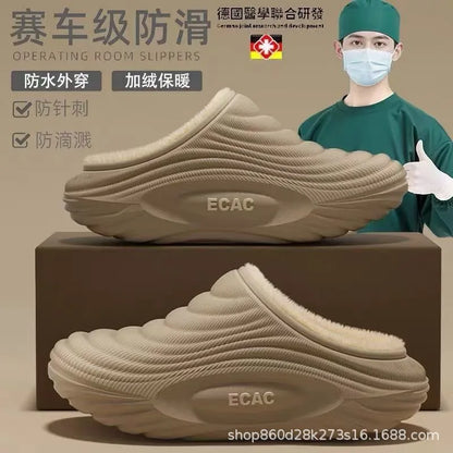 Waterproof Indoor Slippers For Men EVA Sole Fleece Lined Non Slip Winter