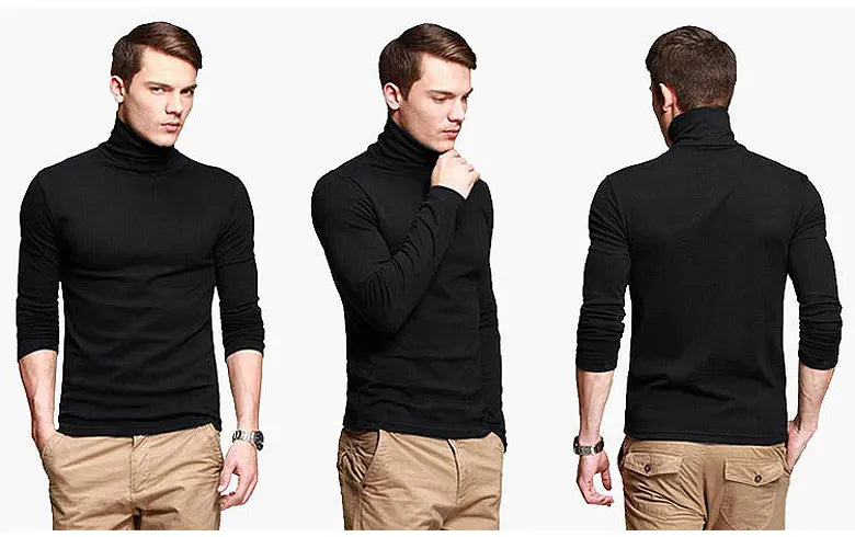 New Men Fashion T Shirt Tees Slim Tops Male Stretch T-shirt Turtleneck Long Sleeve Tee Shirts High Collar Men's Tees