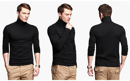 Men's Turtleneck Long Sleeve Stretch Knit T Shirt Slim Fit