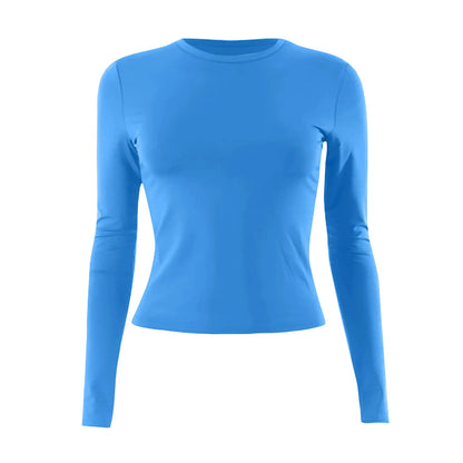 O-Neck Long Sleeve Cropped Top For Women Broadcloth Polyester