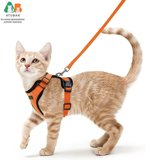 ATUBAN Cat Harness and Leash for Walking,Escape Proof Soft Adjustable Vest Harnesses for Cat,Breathable Reflective Strips Jacket