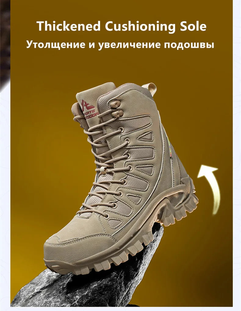 High-Top Leather Men's Boots Breathable Desert Combat Boots Outdoor Non-slip Hiking Boots Men Motorcycle Boots Work Ankle Boots