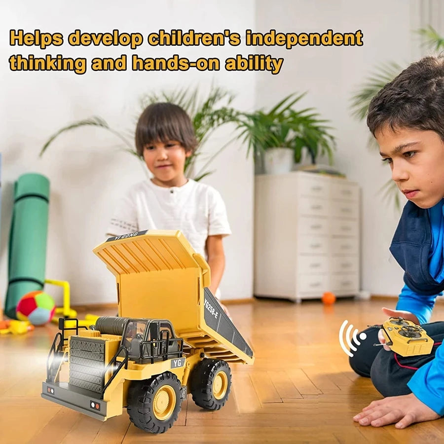 4WD Remote Control Excavator 4x4 Alloy Dump Truck Bulldozer Radio Model RC Car Construction Vehicle Toy Children Kids Gifts