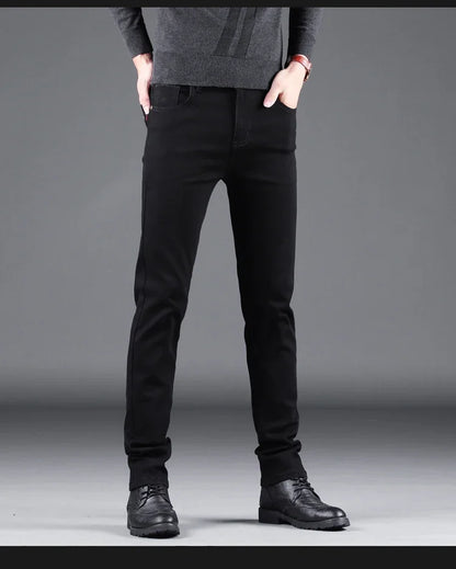 Men's Elastic Slim Black Denim Jeans Straight Leg