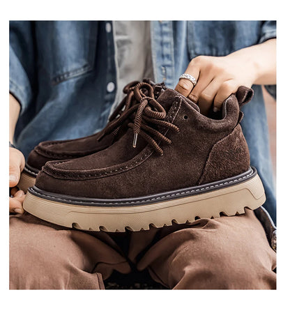 Mens Suede Leather Lace Up Ankle Boots Casual Retro Style