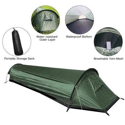 Single Person Canvas Tent 220x90x50 cm Waterproof Lightweight Backpacking Tent