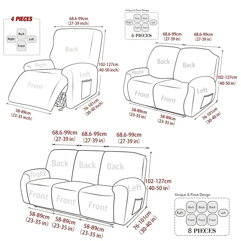 Recliner Sofa Cover Lazy Chair Solid Color Cushion Cover Sofa Cover 1/2/3/4 Seat Texture Stretch Sofa