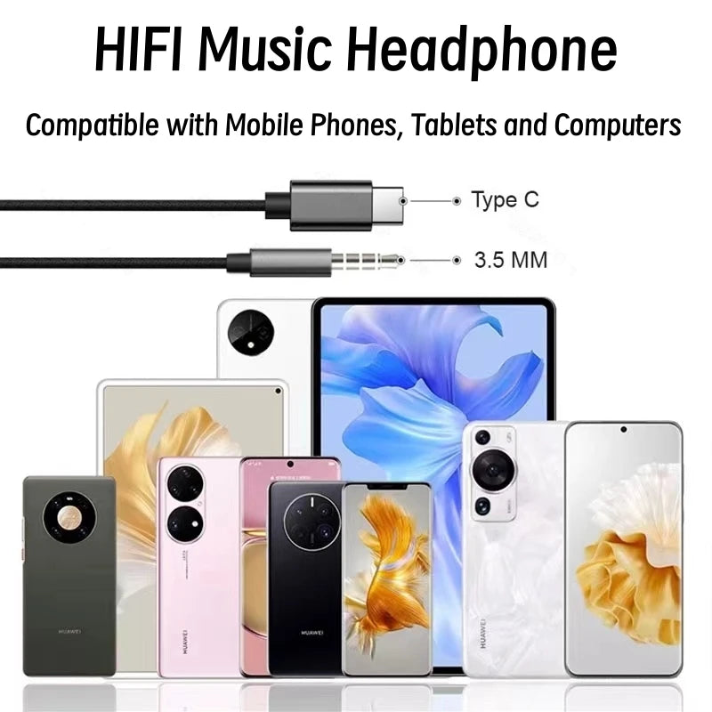 Original Type C Wired Headphones For Samsung Galaxy S25 S24 S23 S22 S21 Ultra 3.5mm AUX Earbuds Note20 A54 A53 Xiaomi Earphone