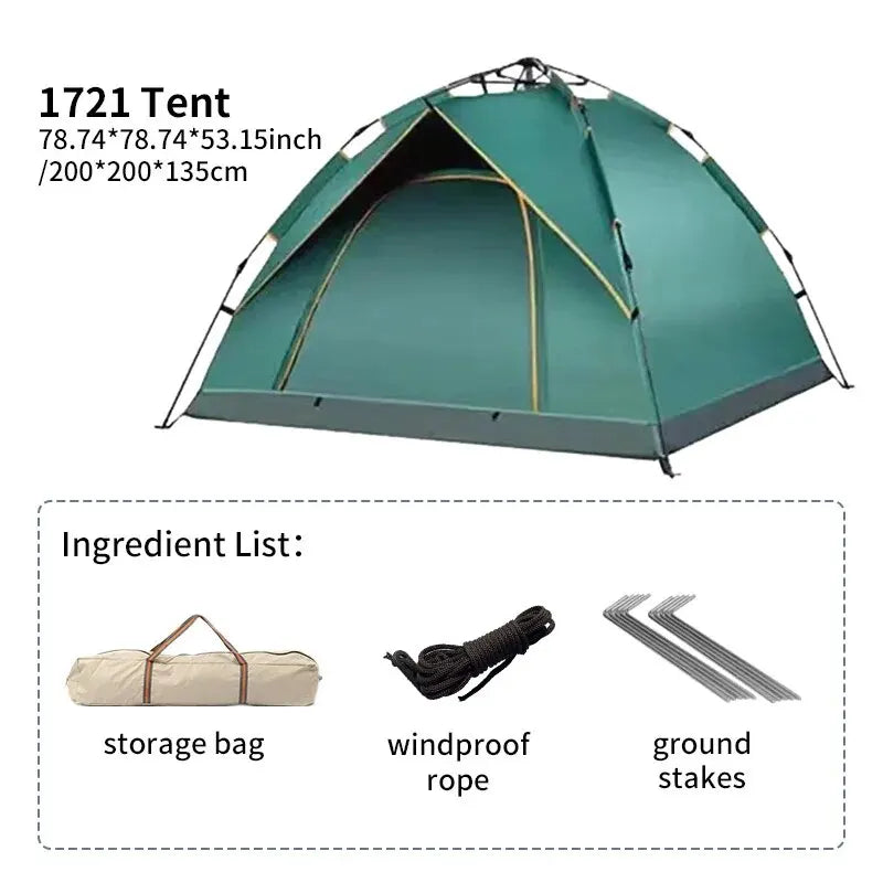 Automatic Opening Camping Tent 3-4 Person, Portable Rainproof