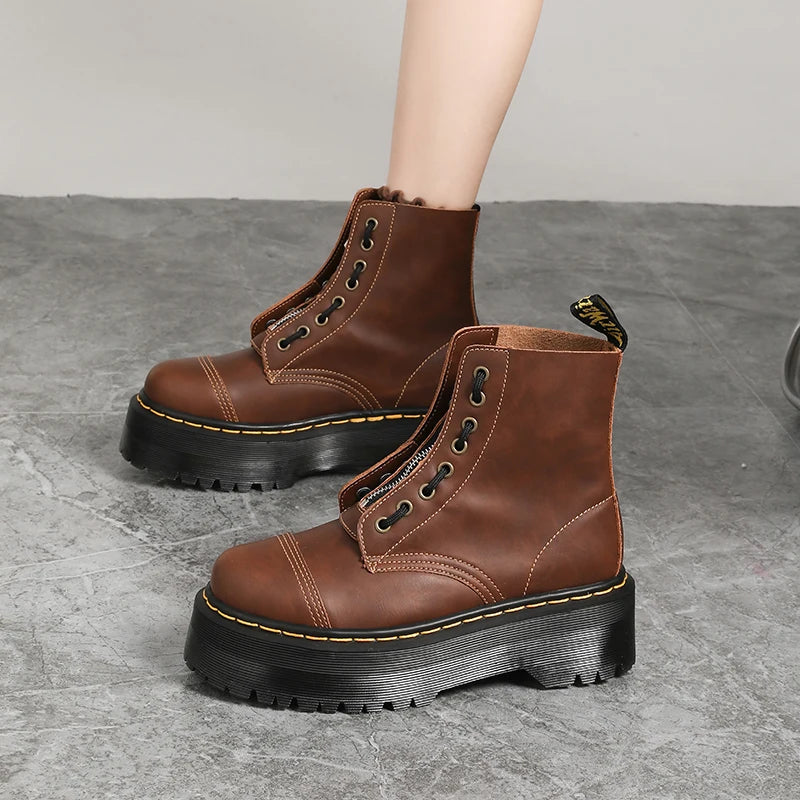 Men's Leather Boots Waterproof Ankle Outdoor Work Motorcycle