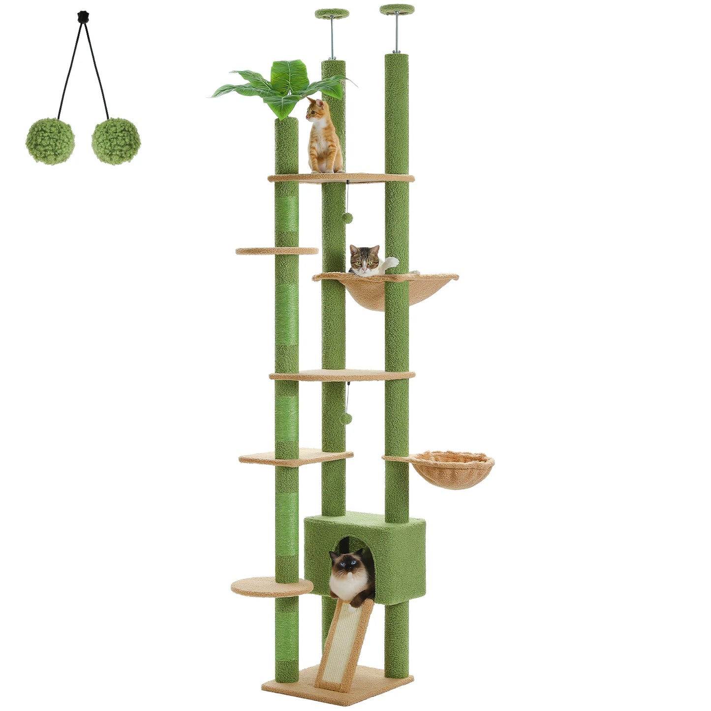 Floor to Ceiling Cat Tree with Sisal Scratching Posts Cozy Condo Hammock Adjustable Height Tall Cat Tower for Indoor Cat Toys
