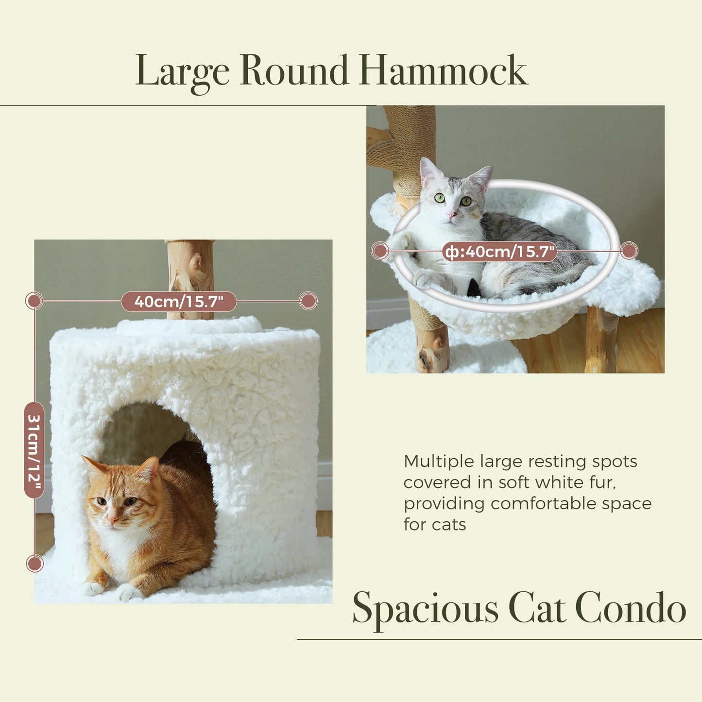 Solid Wood Cat Tree Modern Cat Tower with Spacious Cat Condo,Flower Perches,Fun Pompom,Double Comfort Perfect for Indoor Kittes