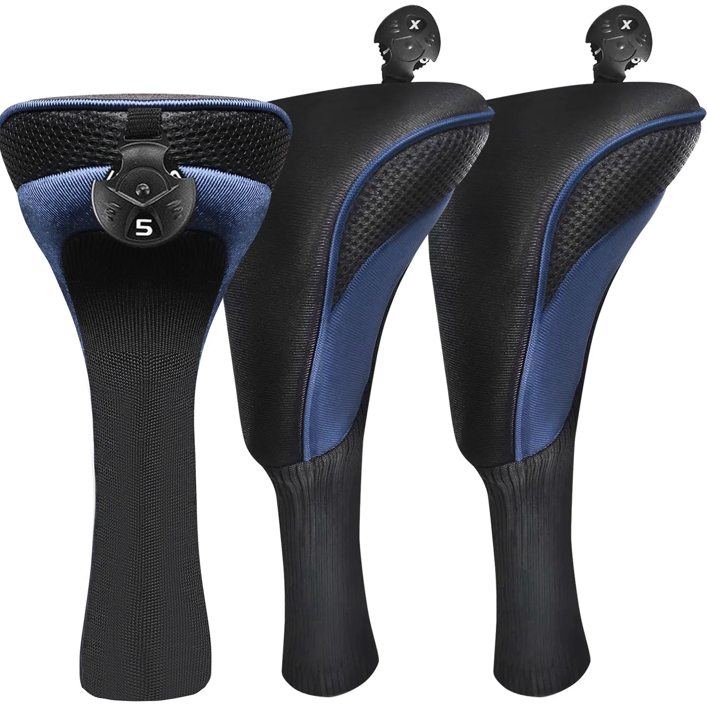 3pcs Golf Club Head Covers for Woods Driver Fairway Hybrid, Long Headcover Interchangeable Accessories