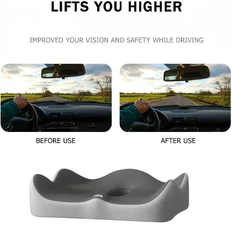 1pc Memory Foam Seat Cushion - 3D Ergonomic Support| Light Green & Grey, Washable Polyester, Car/Office Essentials