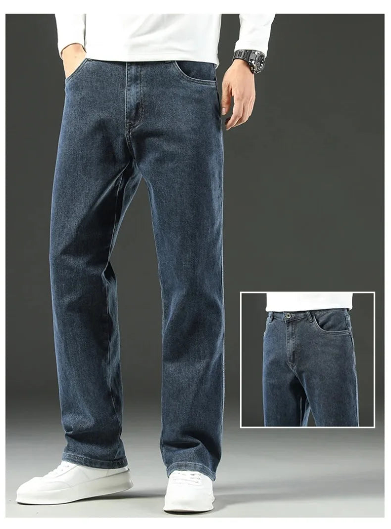 Men's Loose Straight Wide-Leg Jeans, Casual Business Style