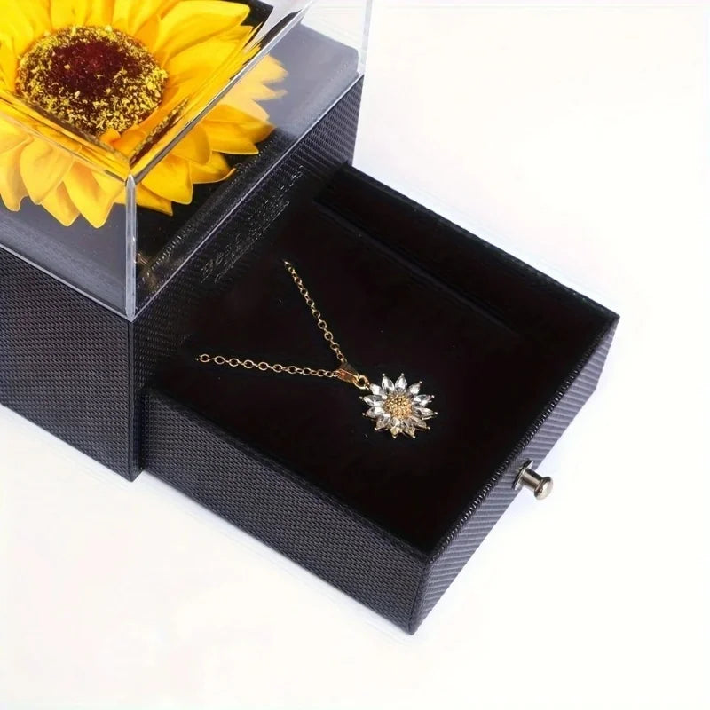 Zircon Sunflower Pendant Necklaces Female Gift Box For Girlfriend MOTHER'S Day I Love You Gifts Set Trendy Wedding Jewelry Box