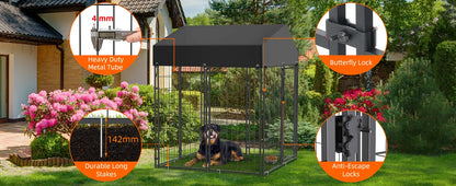 Dog Kennel Heavy Duty Large Welded Iron With Roof Cover Indoor Outdoor