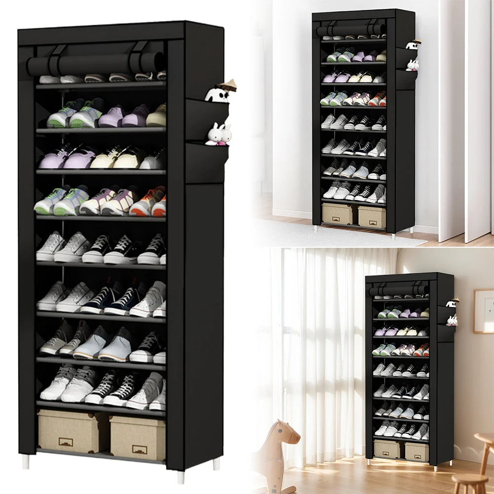 10 Layers Shoes Cabinet with Cover Dustproof Shoes Storage Rack Metal Shoe Rack for Home Student Dormitory Office Worker