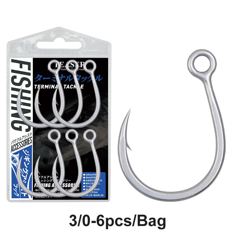 TEASER 8091 5X DIABLO Saltwater Popper Fishing Hook 2/0 3/0 4/0 5/0 7/0 Super Rust-proof Fishing Inline Single Heavy Hook