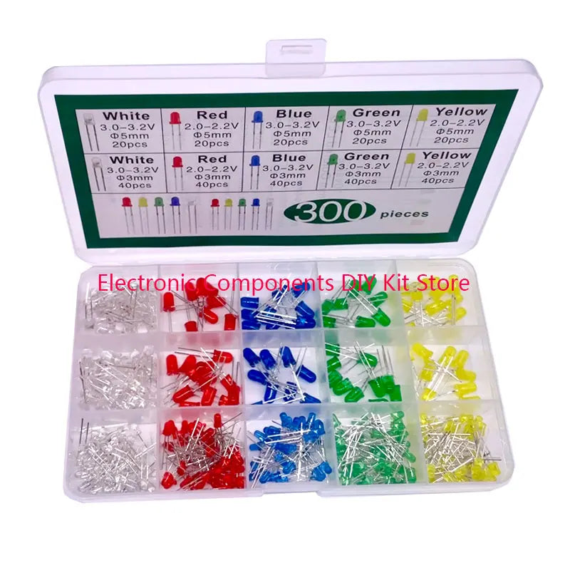 100/300/500PCS 3MM 5MM Light Emitting Diode Electronic Kit Box F3 F5 LED Diode Various Kits White Green Red Blue Yellow