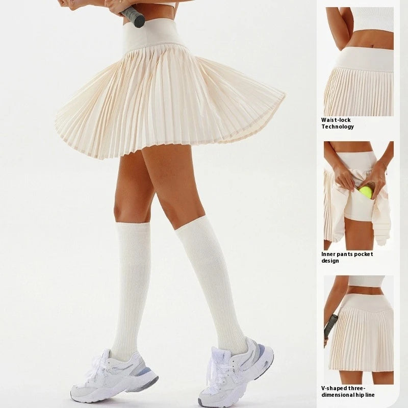 High Waist Women Tennis Pleated Skirt with Inner Lining High Waist Double Layer Design Sport Sexy Fitness Yoga Shorts Dancing
