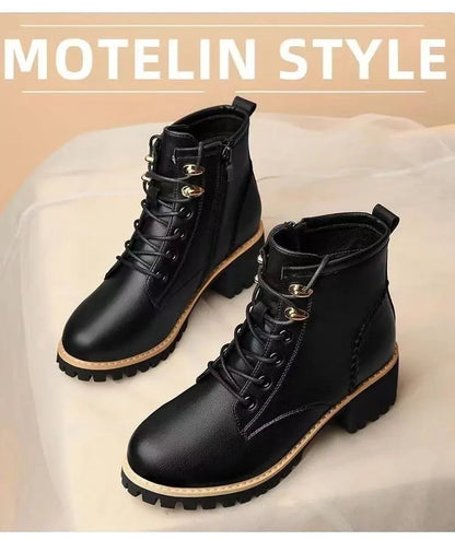 Women's Ankle Boots Lace Up Closure Fleece Lined Low Heel