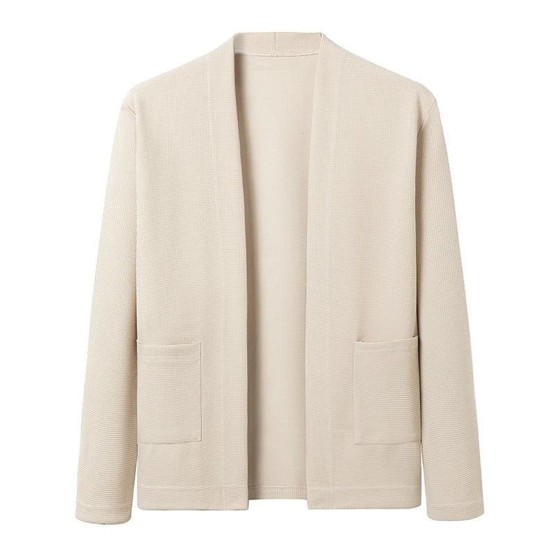 New Men's Business Casual Long Sleeved Solid Color Cloak Jacket Knitted Comfortable and Fashionable All Season Versatile Top