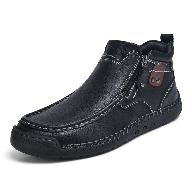 Leather Men Ankle Boots Slip On With Zipper Casual Breathable