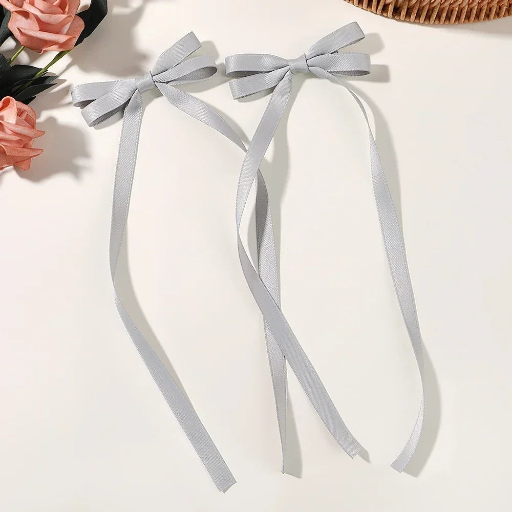 2pcs 2025 New Cute Ribbon Bow Headband Long Tassel Hair Clip Women's Hair Accessories Girls Party Headwear Side Clips Wholesale