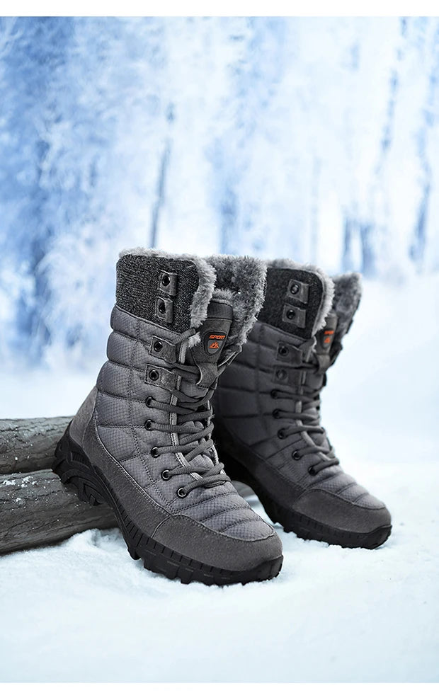 Men Winter Snow Boots Waterproof Leather High Top Plush Lined MidCalf Big Size