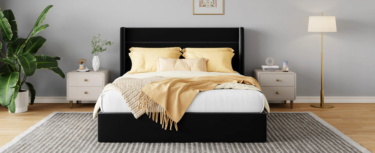 HOOMIC Lift Up Storage Bed with Wingback Headboard/Heavy-Duty Hydraulic Bed/Large Underneath Storage Allewie