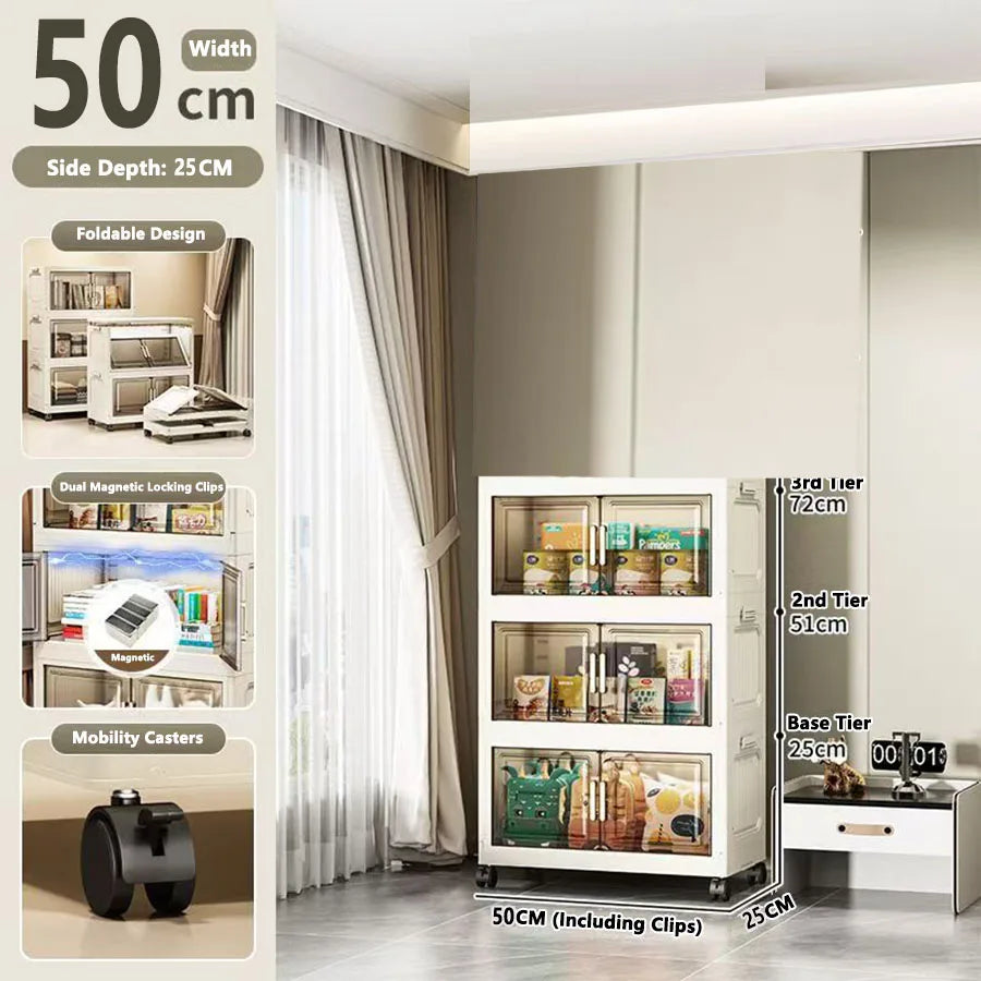 Storage Cabinet Folding Storage Box Home Living Room Toy Cabinet Storage Rack Snack Cabinet Installation-Free Kitchen Storage Cabinet Folding Storage Cabinet Organizer