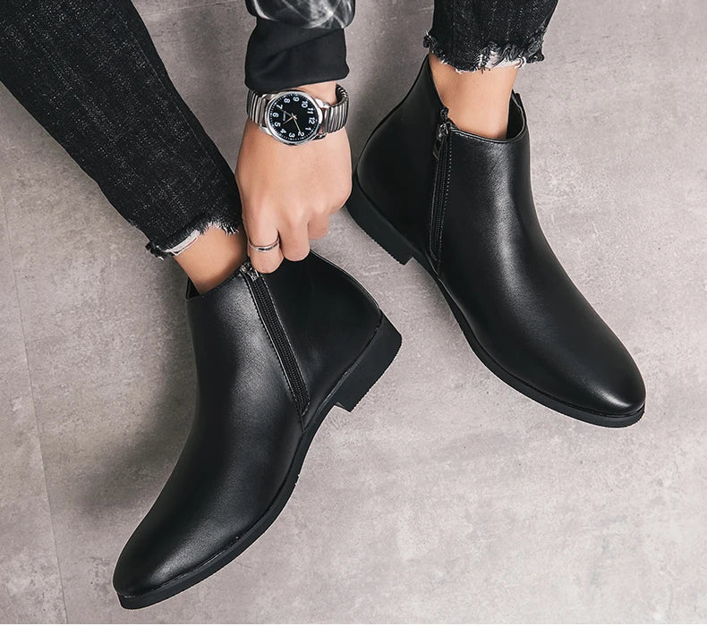 Riding Ankle Boots for Men Zip Closure PU Lining PU Insole