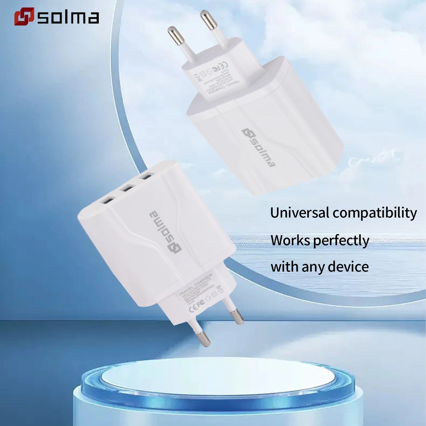 EU Standard 3 Ports USB Travel Charger Charge Led Wall Charging For iPhone 13 12 Samsung Xiaomi Mobile Plug Charging Adapter