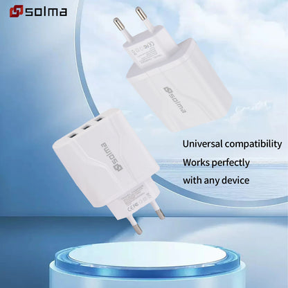 EU Standard 3 Port USB Travel Wall Charger With LED Indicator