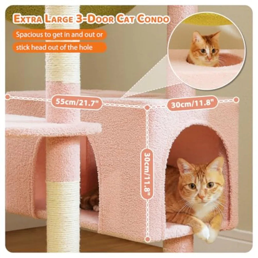 Flower Cat Tree for Large Cats 81 Inches Pink Tall Cat Tower with 2 Perches 2 Condos and Spacious Hammock XL Extra Large Condo