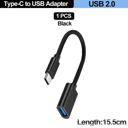USB A Female to USB-C Male OTG Cable Length 15.5 Cm