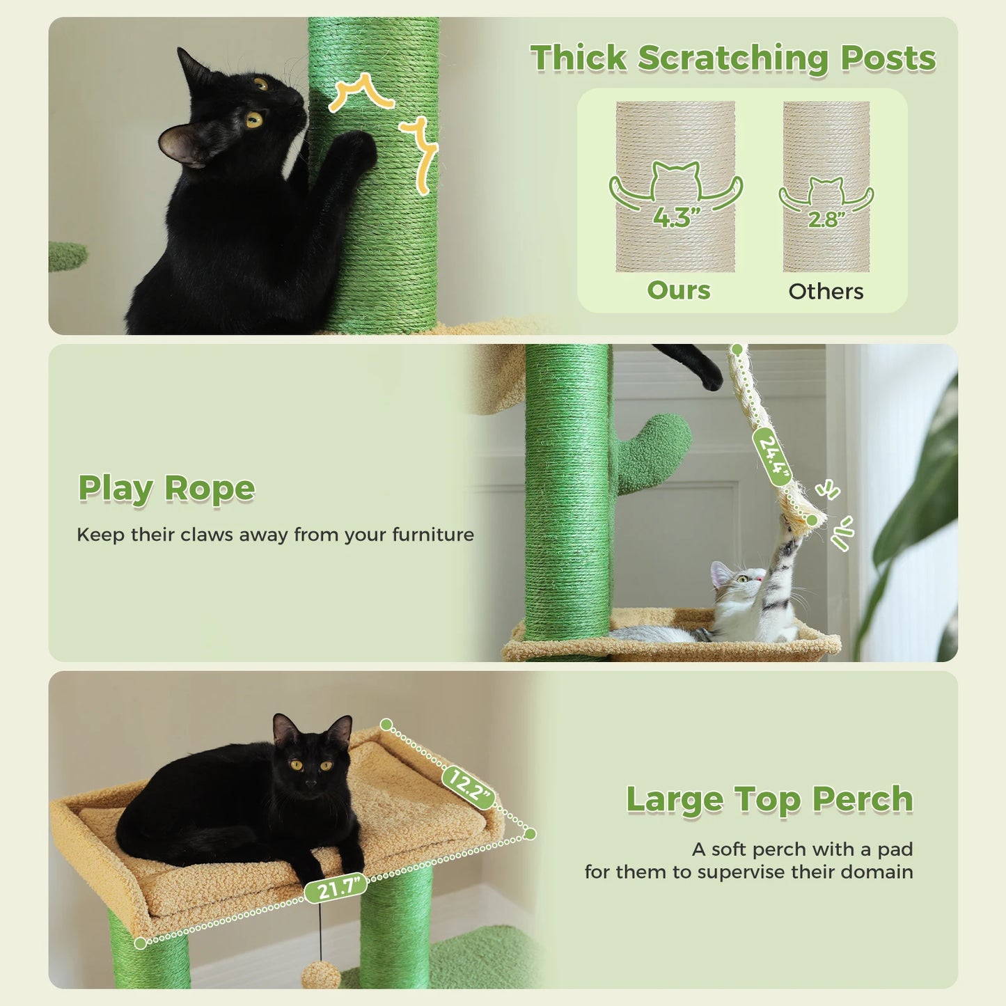 Multi-Level Cat Tree with Scratching Posts, Cozy Condo, Super Large Perch, Deep Hammocks, Tall Cat Tower for Indoor Adult Cats
