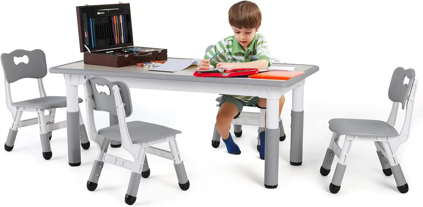 Kids Table and 4 Chairs Set, Height Adjustable Toddler Table and Chair Set, Graffiti Desktop, Non-Slip Legs, Children Multi-Acti
