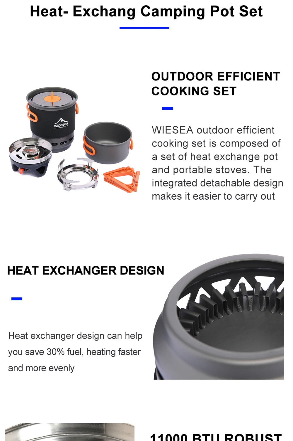 Widesea Camping Cooking System with Heat Exchanger Outdoor Gas Burner Stove Tourist Pot Set Cup Tableware Cookware Tourism Hike
