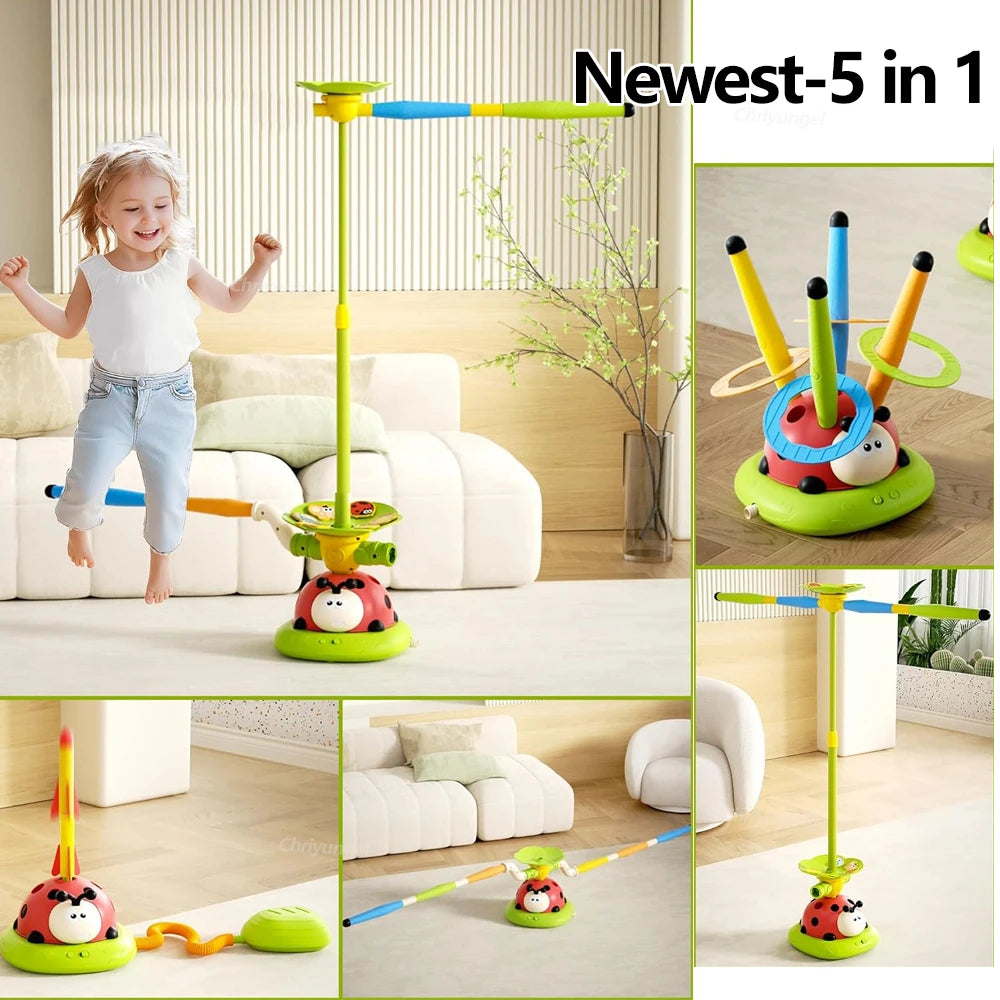 Musical Jump Sports Toys Toss Ring Game Toy and Rocket Launcher for Kids Ladybug Multifunction Outdoor Machine Gifts