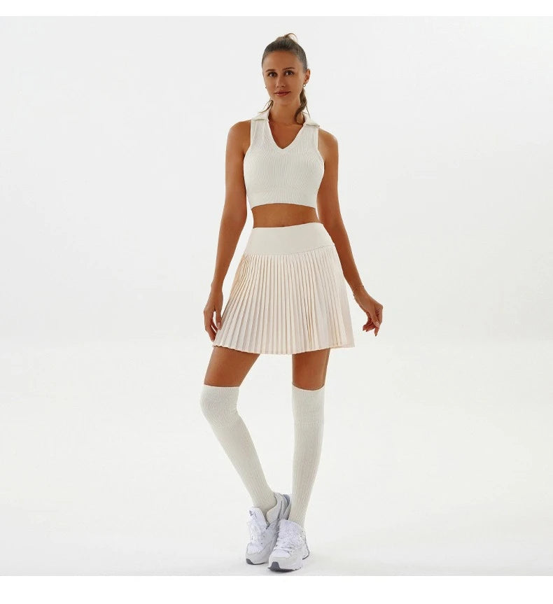 High Waist Women Tennis Pleated Skirt with Inner Lining High Waist Double Layer Design Sport Sexy Fitness Yoga Shorts Dancing
