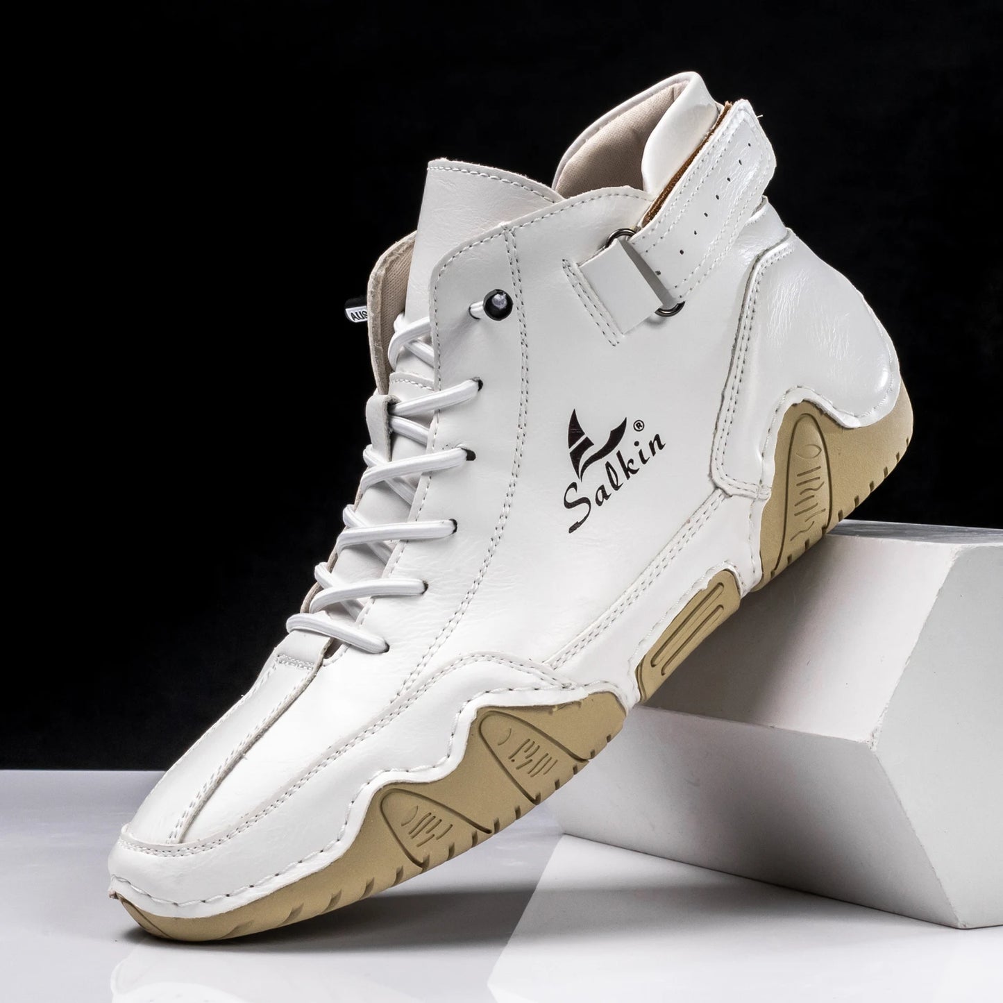 Handmade Outdoor Men Boots Men Casual Leather Shoes Autumn Retro Breathable Casual Men's Sneakers White Lace Up Ankle Boots