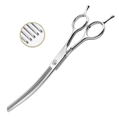 Pet Grooming Scissors 7-Inch Curved Thinning Stainless Steel for Dogs and Cats