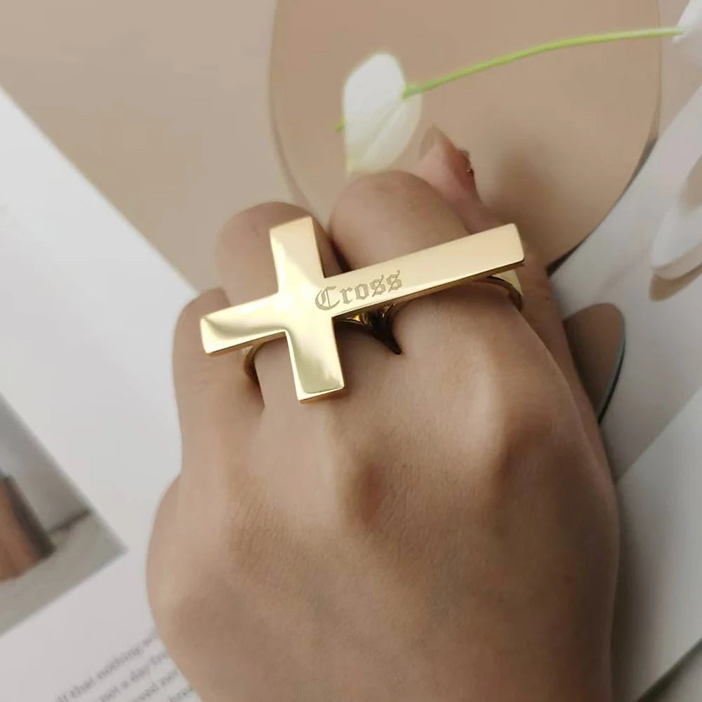 Custom Engraved Silver Two-Finger Ring – Stainless Steel Gift for Boyfriend