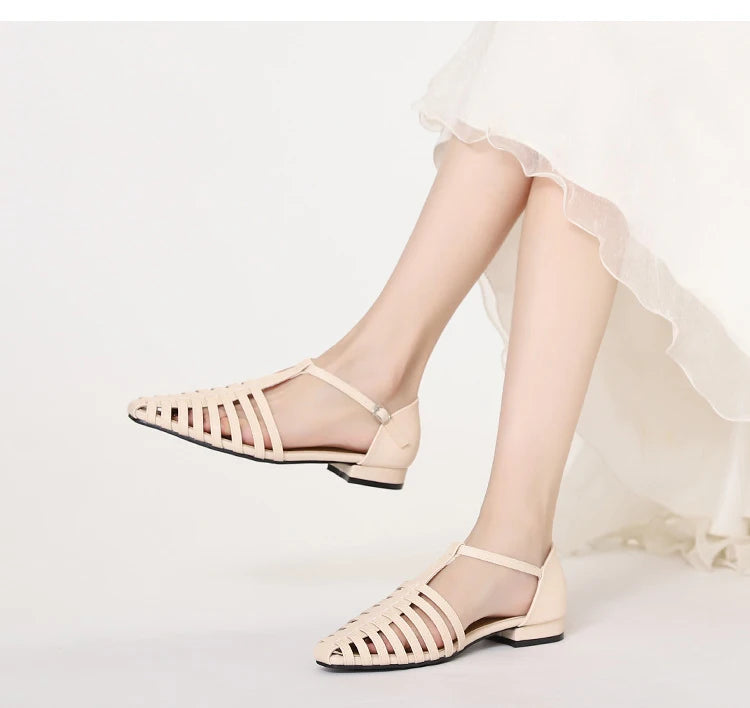 ZAROY Summer Cross Strap Flat Sandals Women Round Toe Ankle Buckle Hollow Casual Roman Sandalia Zapatos De Mujer сандали